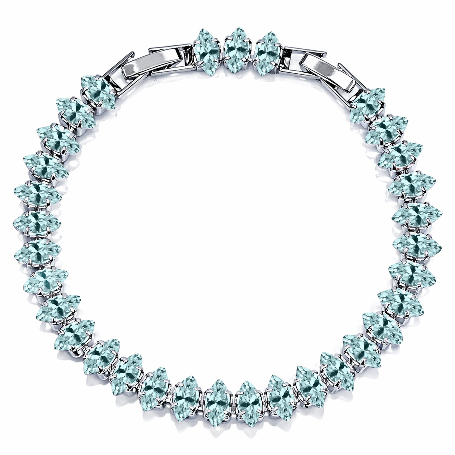 JeenMata 11 TCW March Aquamarine - Marquise Cut Birthstone Tennis Bracelet for Women in Eternity Design - White Gold Plating, Female, Adult