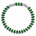 JeenMata 11 TCW May Emerald - Marquise Cut Birthstone Tennis Bracelet for Women in Eternity Design - White Gold Plating, Female, Adult