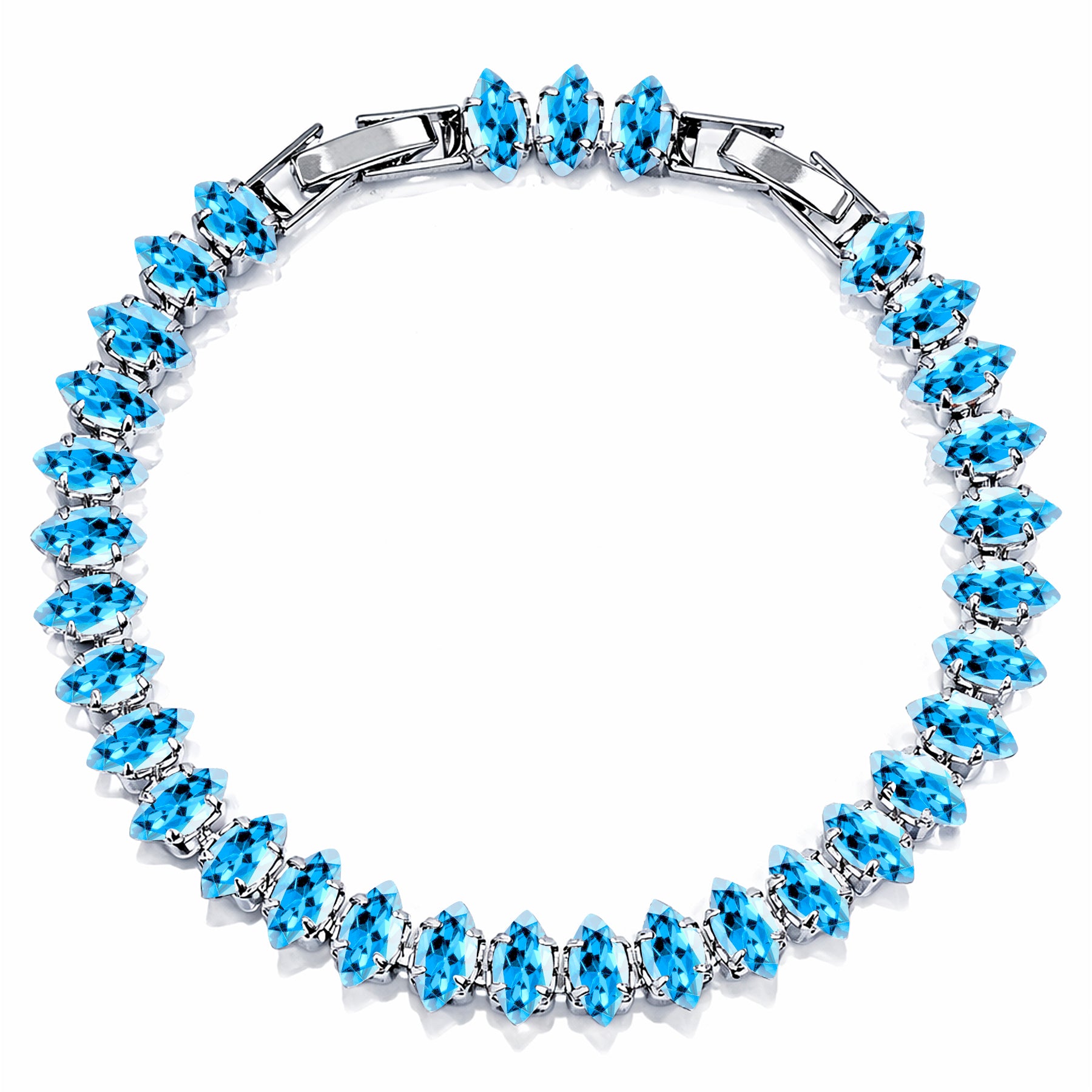 JeenMata 11 TCW December Blue Topaz - Marquise Cut Birthstone Tennis Bracelet for Women in Eternity Design - White Gold Plating, Female, Adult