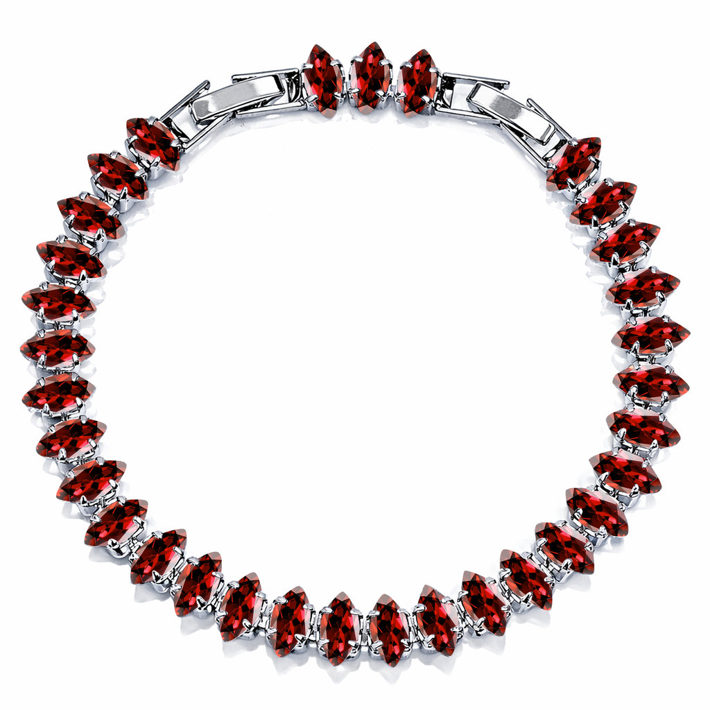 JeenMata 11 TCW July Ruby - Marquise Cut Birthstone Tennis Bracelet for Women in Eternity Design - White Gold Plating, Female, Adult