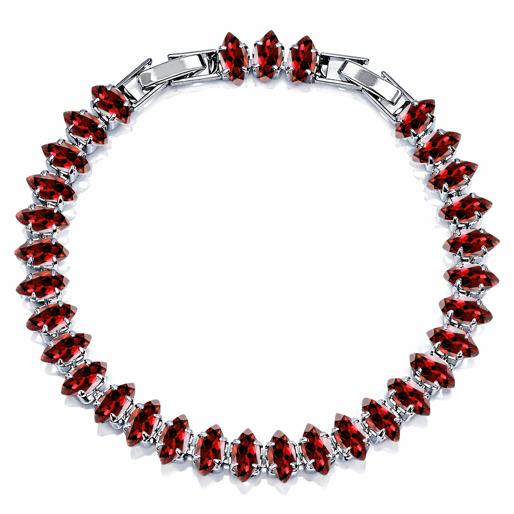 JeenMata 11 TCW July Ruby - Marquise Cut Birthstone Tennis Bracelet for Women in Eternity Design - White Gold Plating, Female, Adult