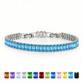 JeenMata 5.5 Carat December Blue Topaz - Emerald Cut Birthstone Tennis Bracelet Eternity Design - White Gold Plating, Female, Adult
