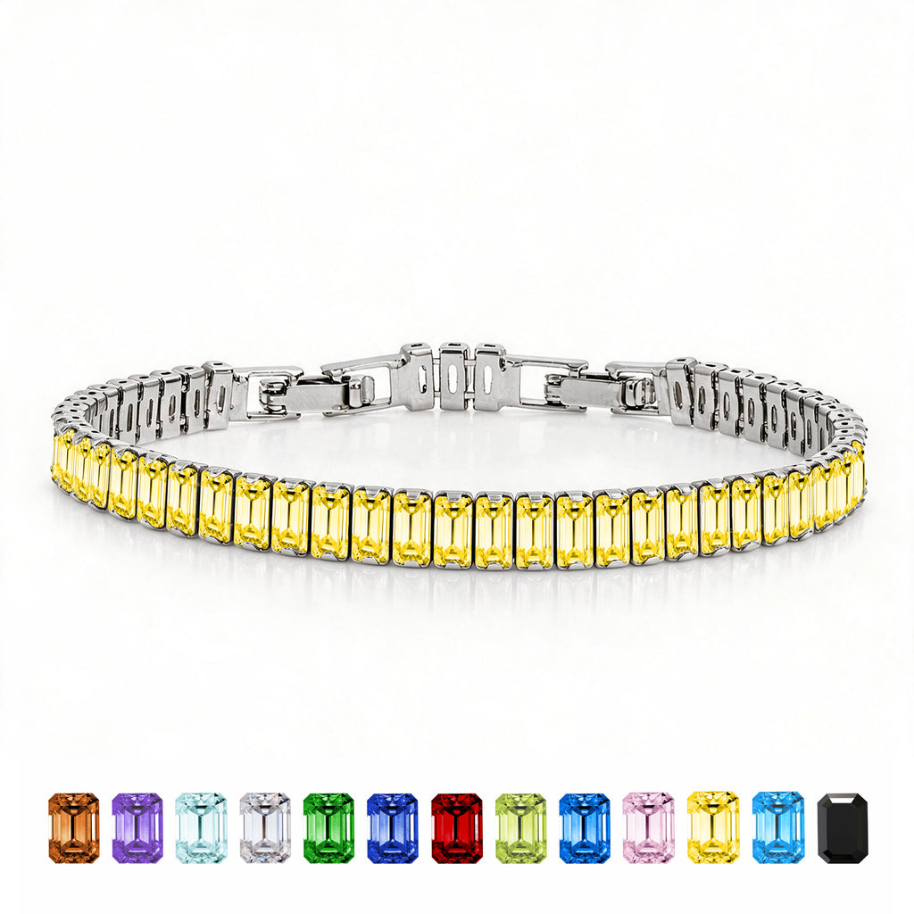 JeenMata 5.5 Carat November Citrine - Emerald Cut Birthstone Tennis Bracelet Eternity Design - White Gold Plating, Female, Adult