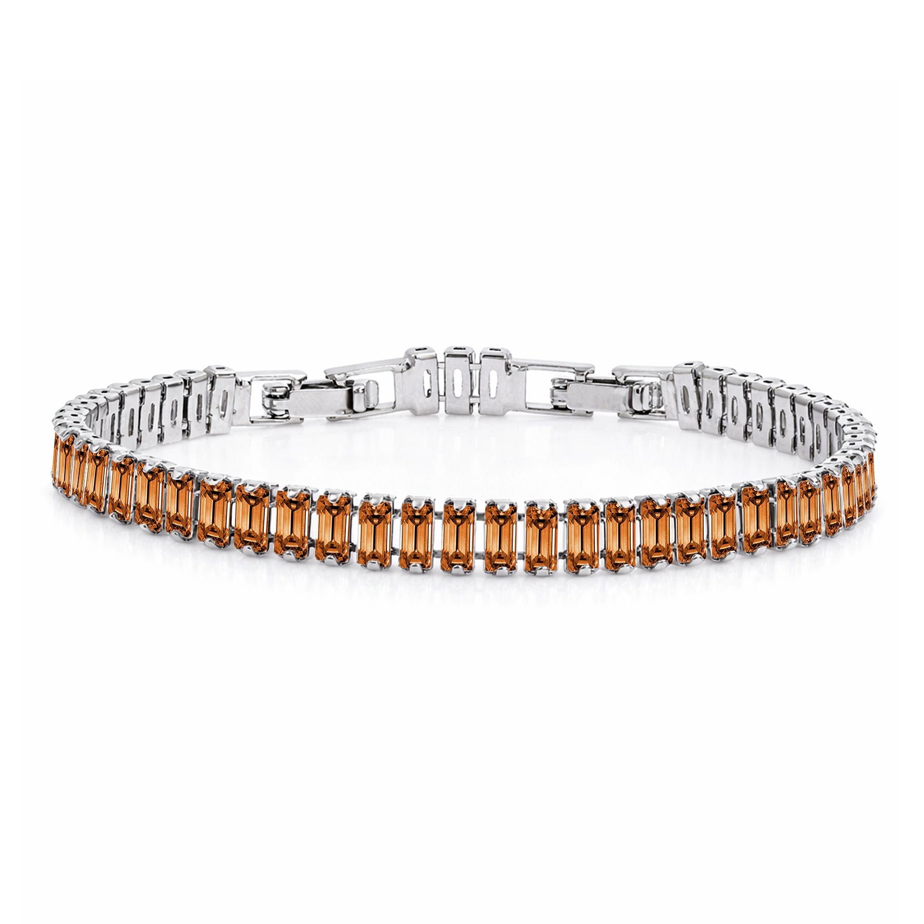 JeenMata 11 TCW January Garnet - Emerald Cut Birthstone Tennis Bracelet for Women in Eternity Design - White Gold Plating, Female, Adult