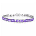 JeenMata 11 TCW February Amethyst - Emerald Cut Birthstone Tennis Bracelet for Women in Eternity Design - White Gold Plating, Female, Adult