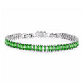 JeenMata 11 TCW May Emerald - Emerald Cut Birthstone Tennis Bracelet for Women in Eternity Design - White Gold Plating, Female, Adult