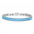 JeenMata 11 TCW December Blue Topaz - Emerald Cut Birthstone Tennis Bracelet for Women in Eternity Design - White Gold Plating, Female, Adult