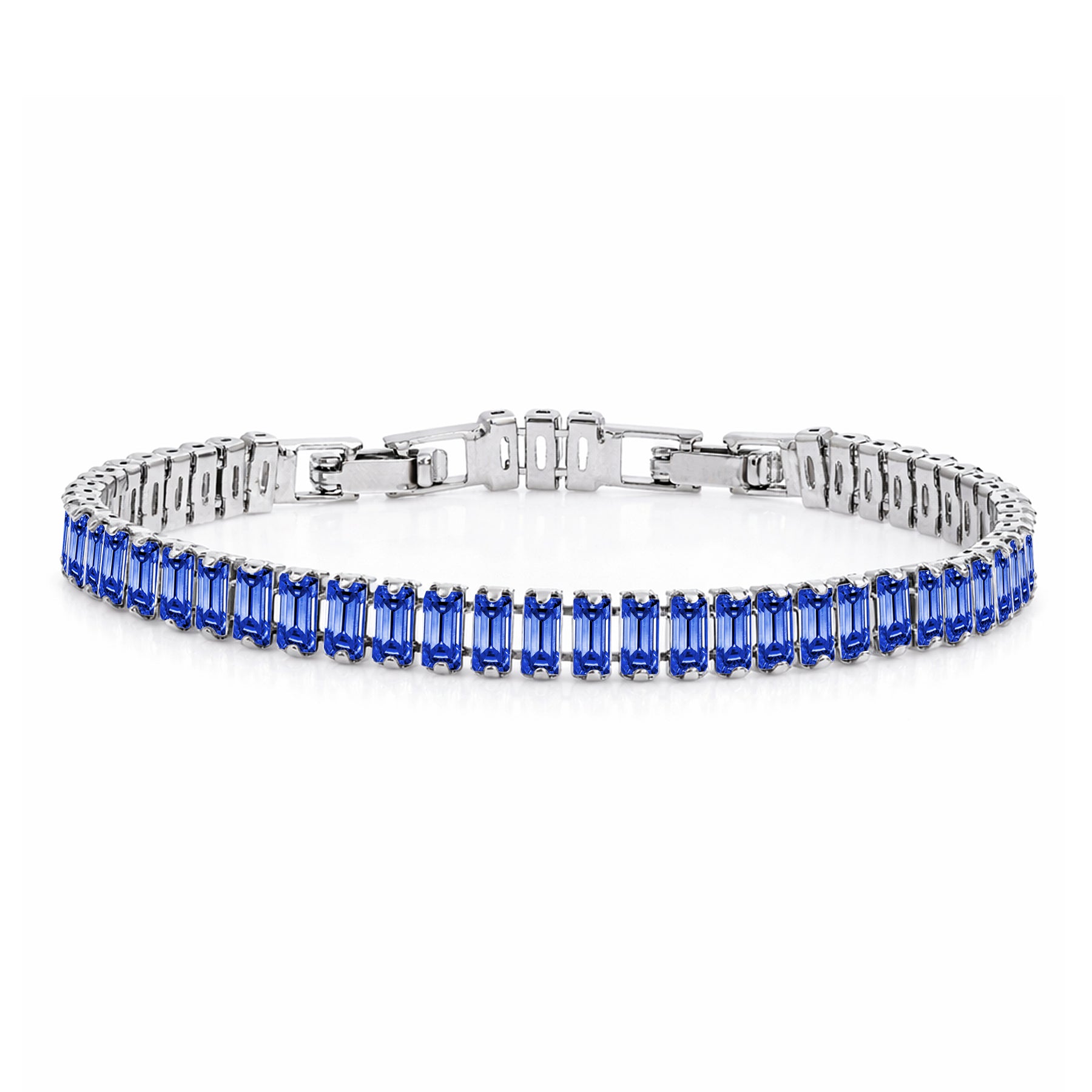 JeenMata 11 TCW June Alexandrite - Emerald Cut Birthstone Tennis Bracelet for Women in Eternity Design - White Gold Plating, Female, Adult