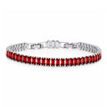 JeenMata 11 TCW July Ruby - Emerald Cut Birthstone Tennis Bracelet for Women in Eternity Design - White Gold Plating, Female, Adult