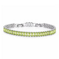 JeenMata 11 TCW August Peridot - Emerald Cut Birthstone Tennis Bracelet for Women in Eternity Design - White Gold Plating, Female, Adult