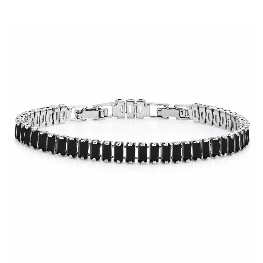 JeenMata 11 TCW Black Cubic Zirconia - Emerald Cut Birthstone Tennis Bracelet for Women in Eternity Design - White Gold Plating, Female, Adult