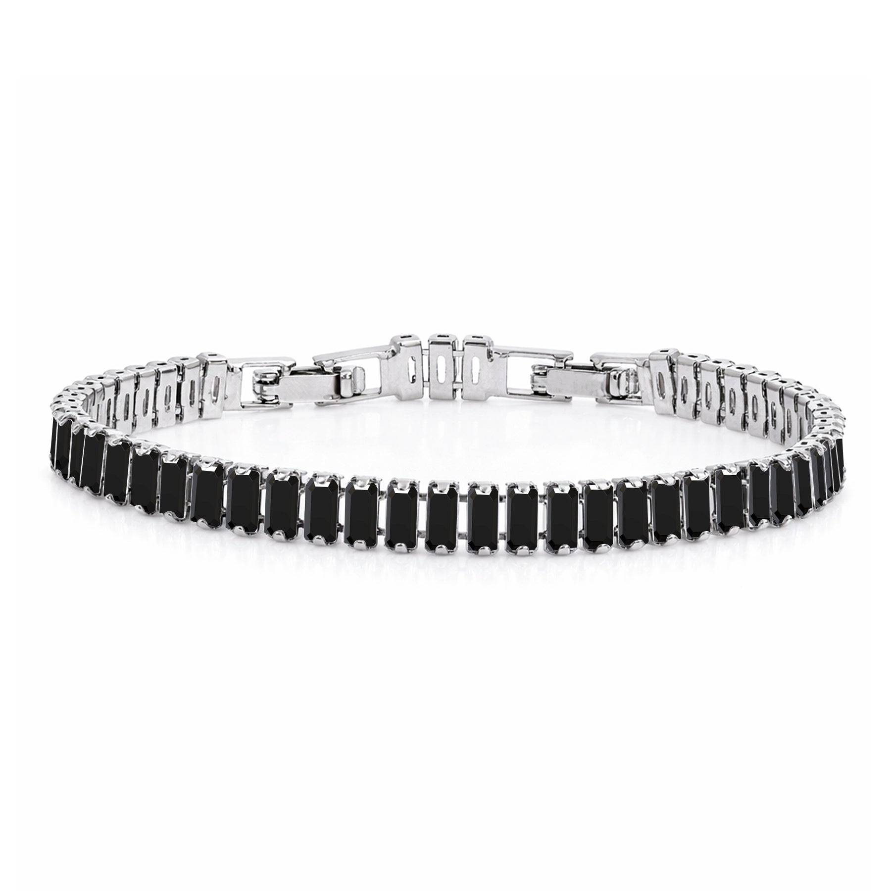 JeenMata 11 TCW Black Cubic Zirconia - Emerald Cut Birthstone Tennis Bracelet for Women in Eternity Design - White Gold Plating, Female, Adult