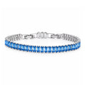 JeenMata 11 TCW September Blue Sapphire - Emerald Cut Birthstone Tennis Bracelet for Women in Eternity Design - White Gold Plating, Female, Adult