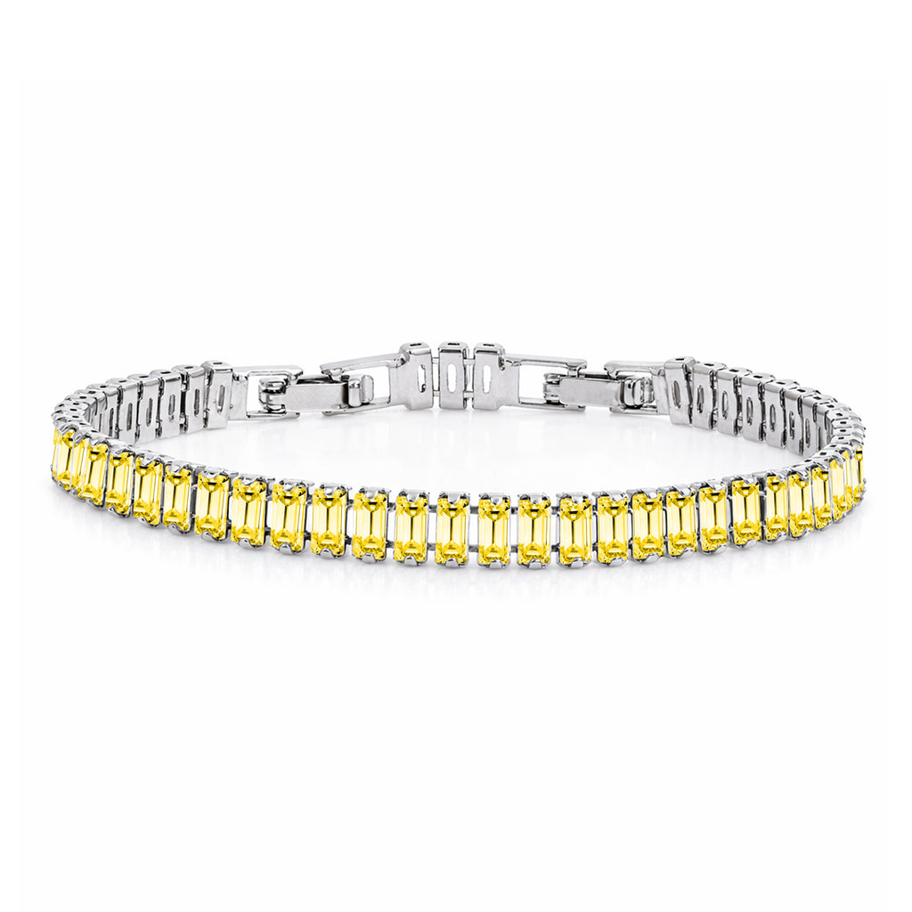 JeenMata 11 TCW November Citrine - Emerald Cut Birthstone Tennis Bracelet for Women in Eternity Design - White Gold Plating, Female, Adult