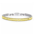 JeenMata 11 TCW November Citrine - Emerald Cut Birthstone Tennis Bracelet for Women in Eternity Design - White Gold Plating, Female, Adult