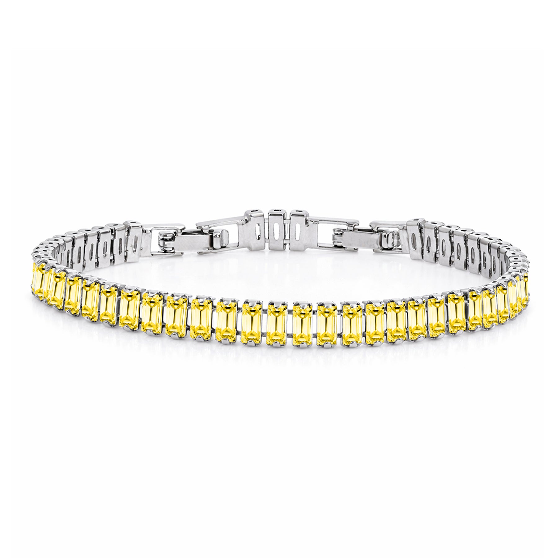 JeenMata 11 TCW November Citrine - Emerald Cut Birthstone Tennis Bracelet for Women in Eternity Design - White Gold Plating, Female, Adult
