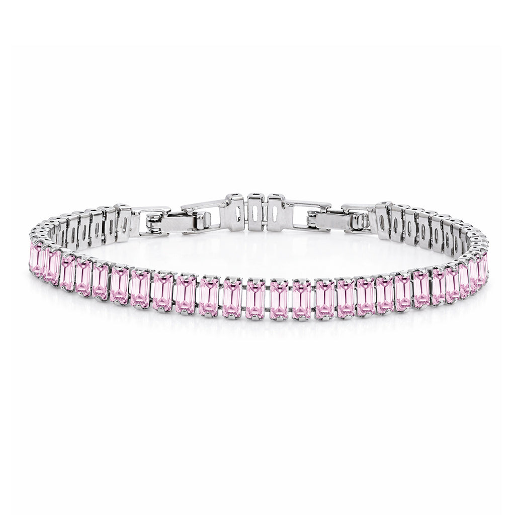 JeenMata 11 TCW October Pink Tourmaline - Emerald Cut Birthstone Tennis Bracelet for Women in Eternity Design - White Gold Plating, Female, Adult