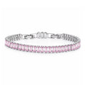 JeenMata 11 TCW October Pink Tourmaline - Emerald Cut Birthstone Tennis Bracelet for Women in Eternity Design - White Gold Plating, Female, Adult