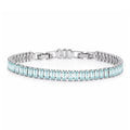 JeenMata 11 TCW March Aquamarine - Emerald Cut Birthstone Tennis Bracelet for Women in Eternity Design - White Gold Plating, Female, Adult
