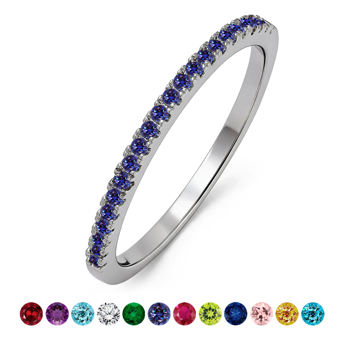 JeenMata Pave Accented - 0.25 Carat Round Cut -June Birthstone- Classic Wedding Band - 18K White Gold Plating for Women