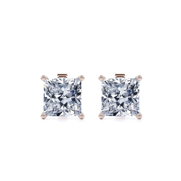 JeenMata 0.5 Carat Princess Cut Moissanite - Solitaire Stud Earrings in 18k White Gold Plating for Women