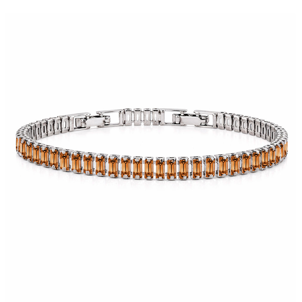 JeenMata 5.5 Carat January Garnet - Emerald Cut Birthstone Tennis Bracelet Eternity Design - White Gold Plating, Female, Adult