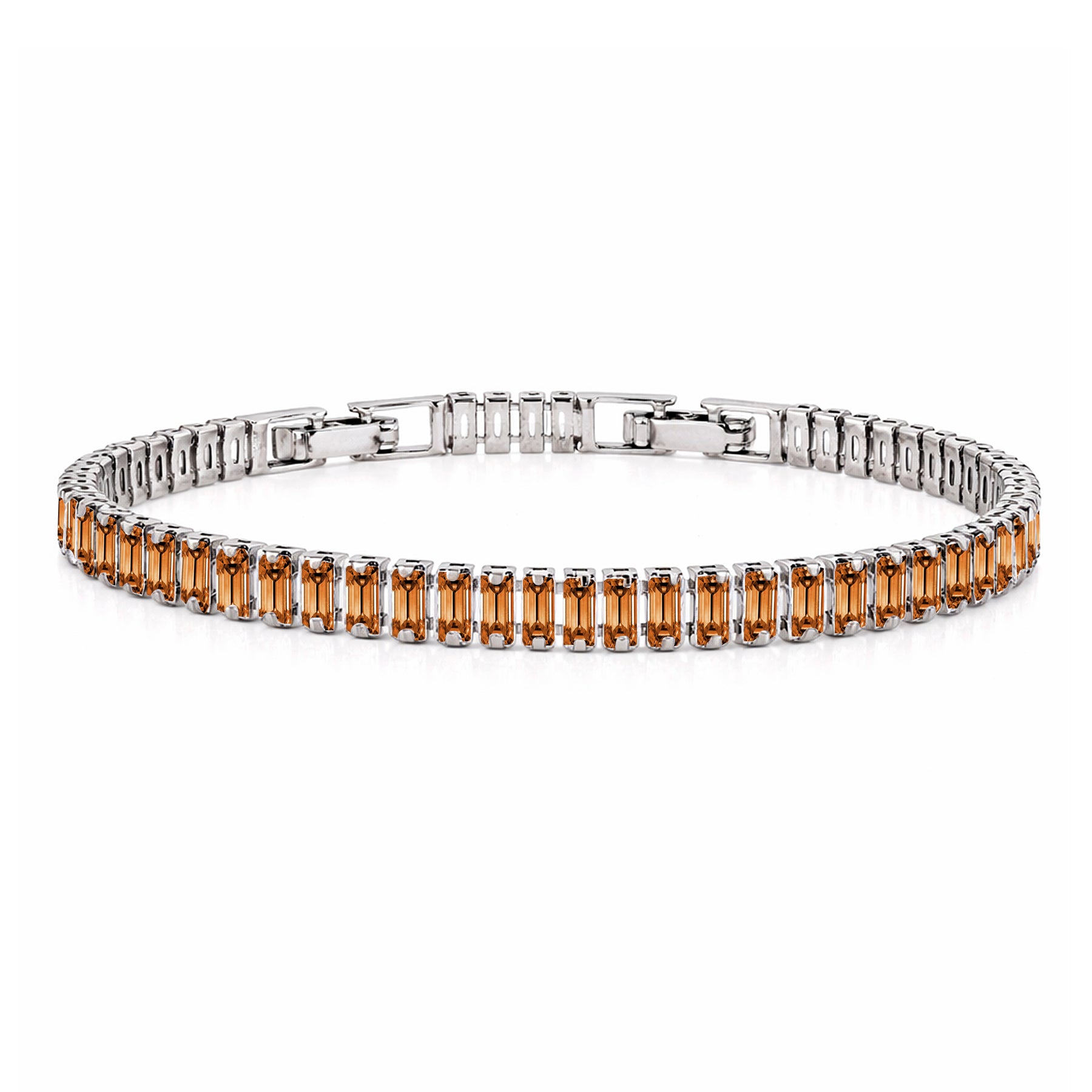 JeenMata 5.5 Carat January Garnet - Emerald Cut Birthstone Tennis Bracelet Eternity Design - White Gold Plating, Female, Adult