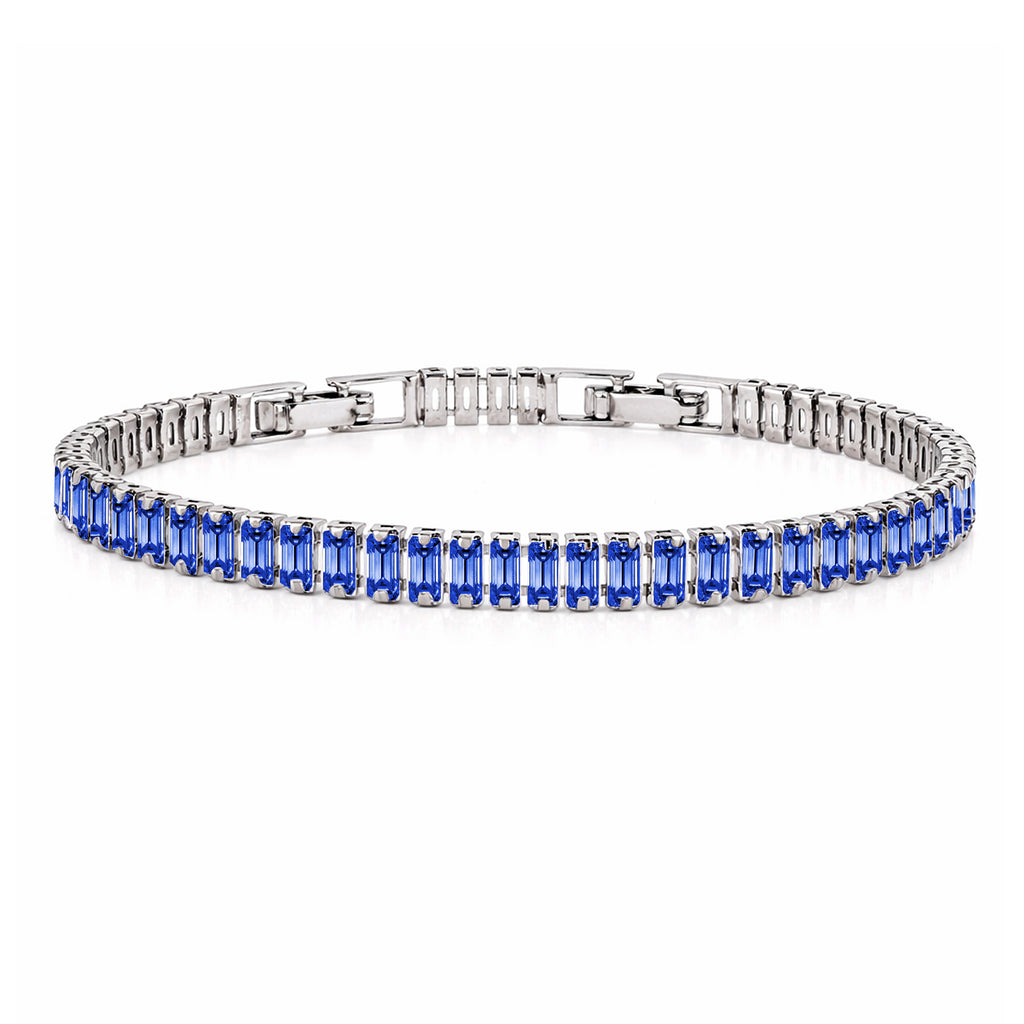 JeenMata 5.5 Carat June Alexandrite - Emerald Cut Birthstone Tennis Bracelet Eternity Design - White Gold Plating, Female, Adult