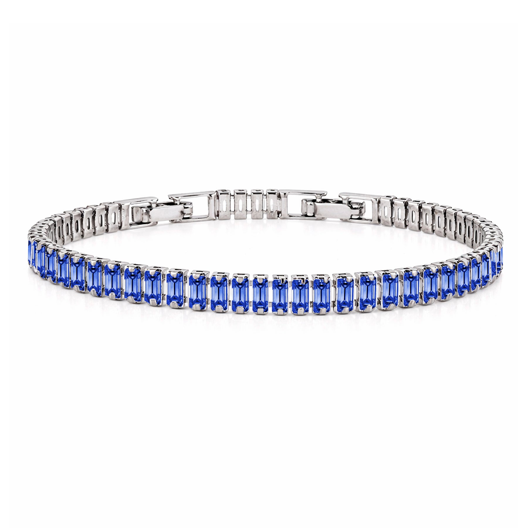 JeenMata 5.5 Carat June Alexandrite - Emerald Cut Birthstone Tennis Bracelet Eternity Design - White Gold Plating, Female, Adult