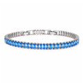 JeenMata 5.5 Carat September Blue Sapphire - Emerald Cut Birthstone Tennis Bracelet Eternity Design - White Gold Plating, Female, Adult