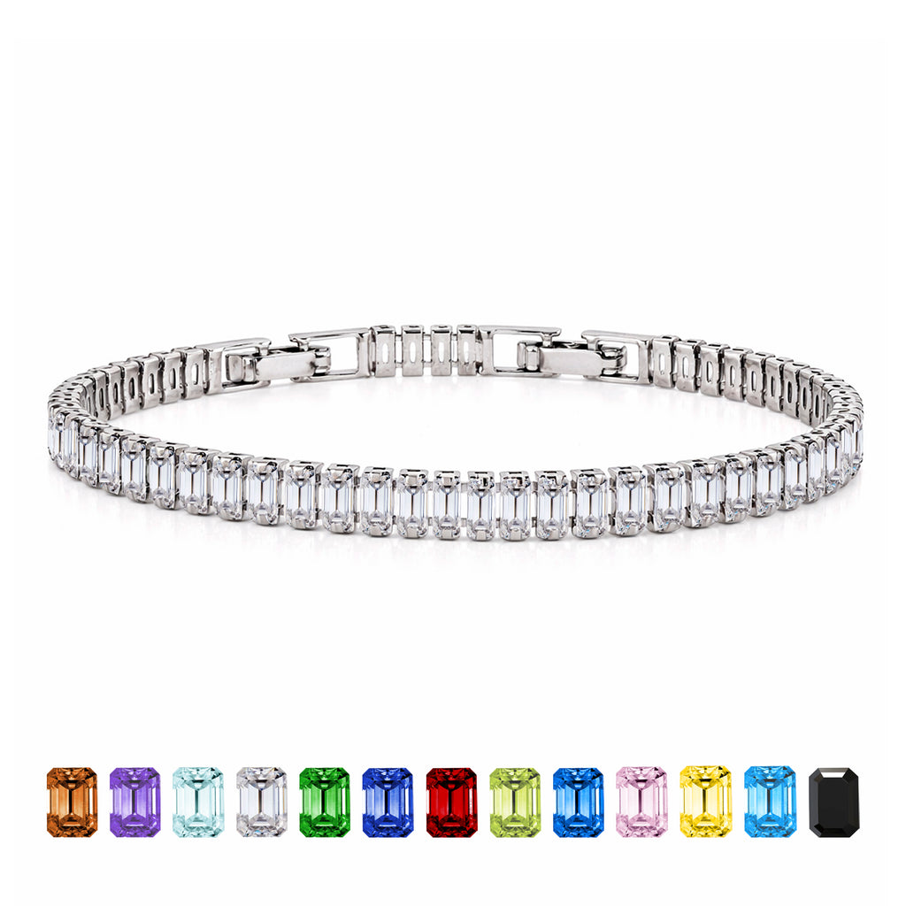 JeenMata 5.5 Carat April Cubic Zirconia - Emerald Cut Birthstone Tennis Bracelet Eternity Design - White Gold Plating, Female, Adult