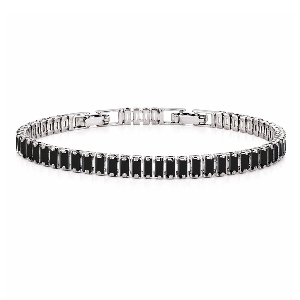 JeenMata 5.5 Carat Black Cubic Zirconia - Emerald Cut Birthstone Tennis Bracelet Eternity Design - White Gold Plating, Female, Adult