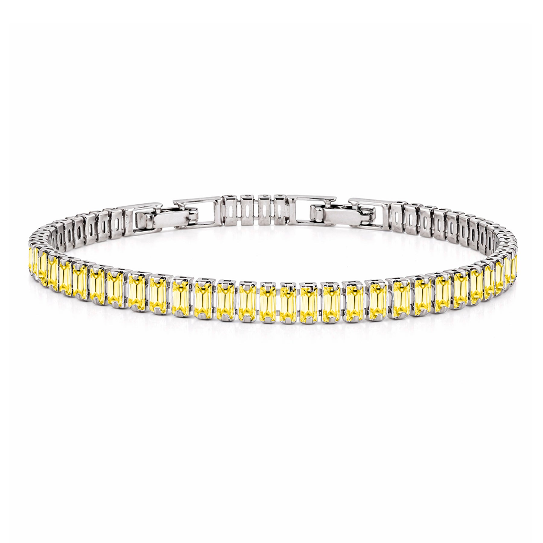 JeenMata 5.5 Carat November Citrine - Emerald Cut Birthstone Tennis Bracelet Eternity Design - White Gold Plating, Female, Adult
