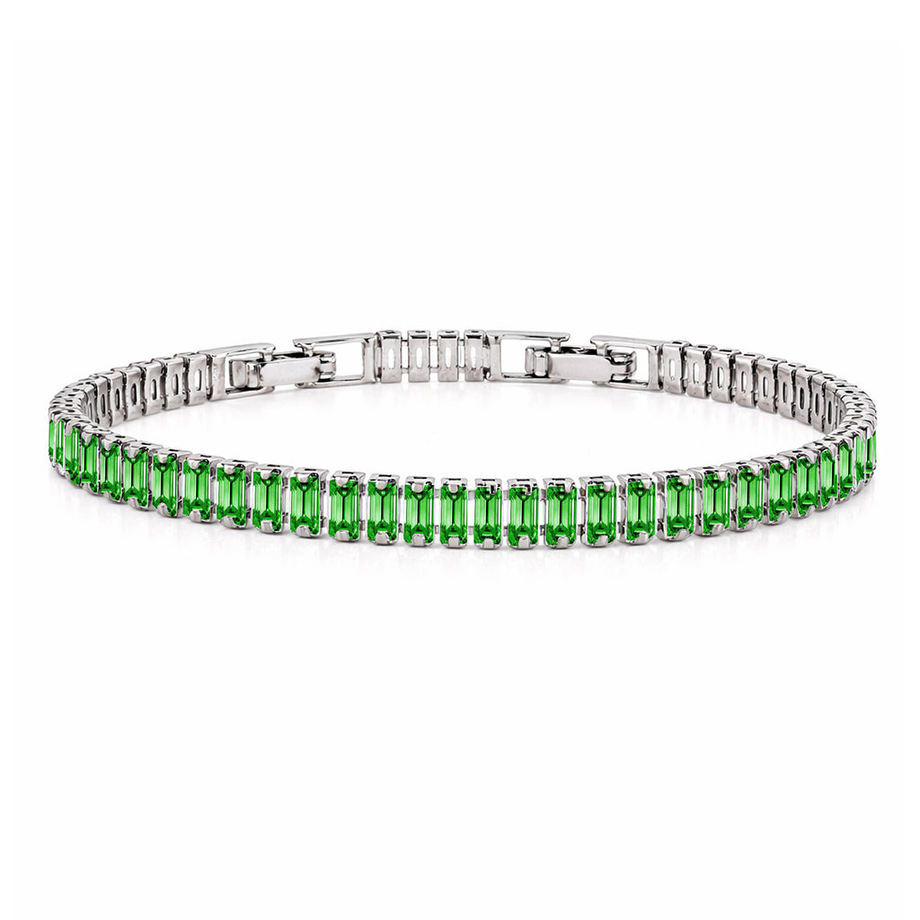 JeenMata 5.5 Carat May Emerald - Emerald Cut Birthstone Tennis Bracelet Eternity Design - White Gold Plating, Female, Adult