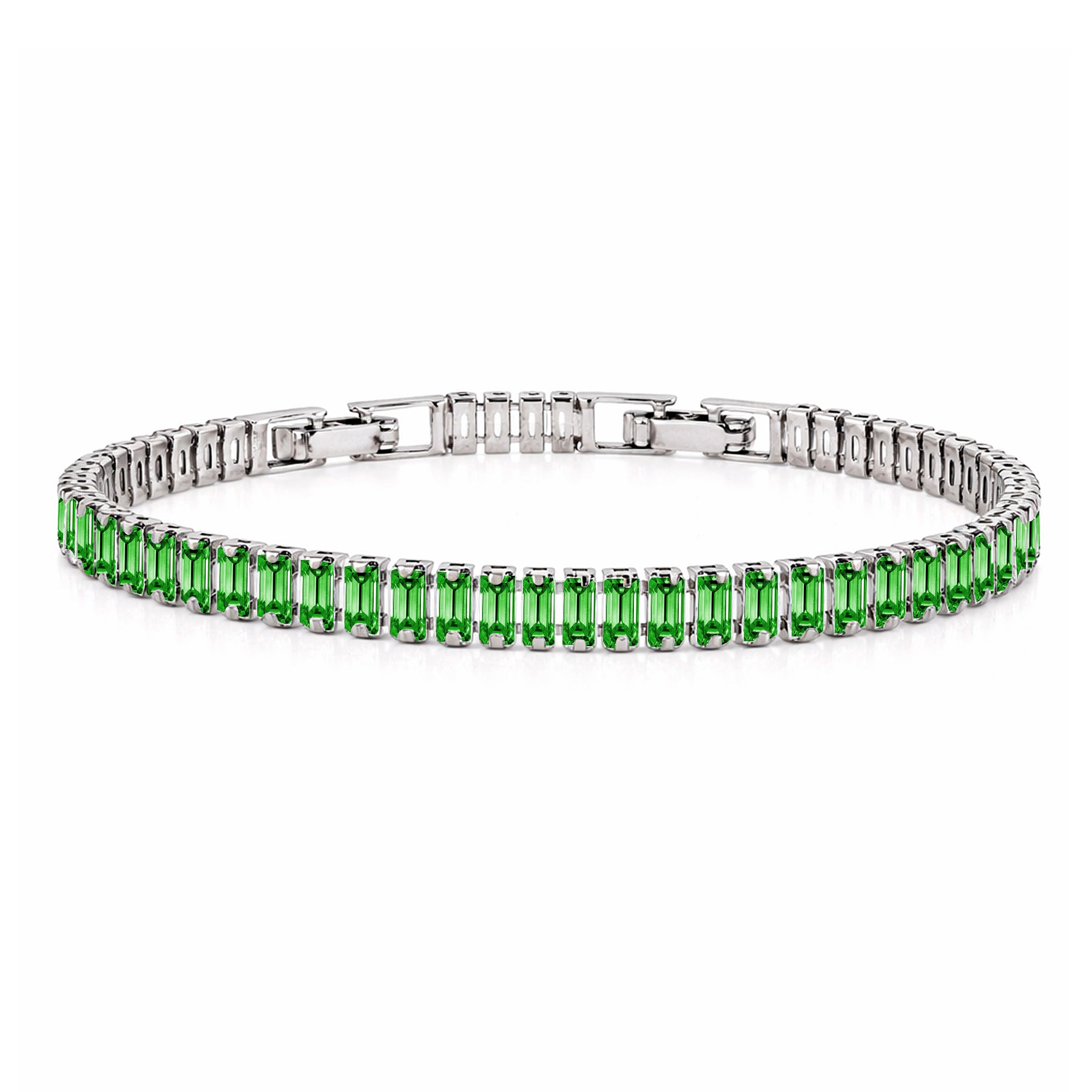 JeenMata 5.5 Carat May Emerald - Emerald Cut Birthstone Tennis Bracelet Eternity Design - White Gold Plating, Female, Adult