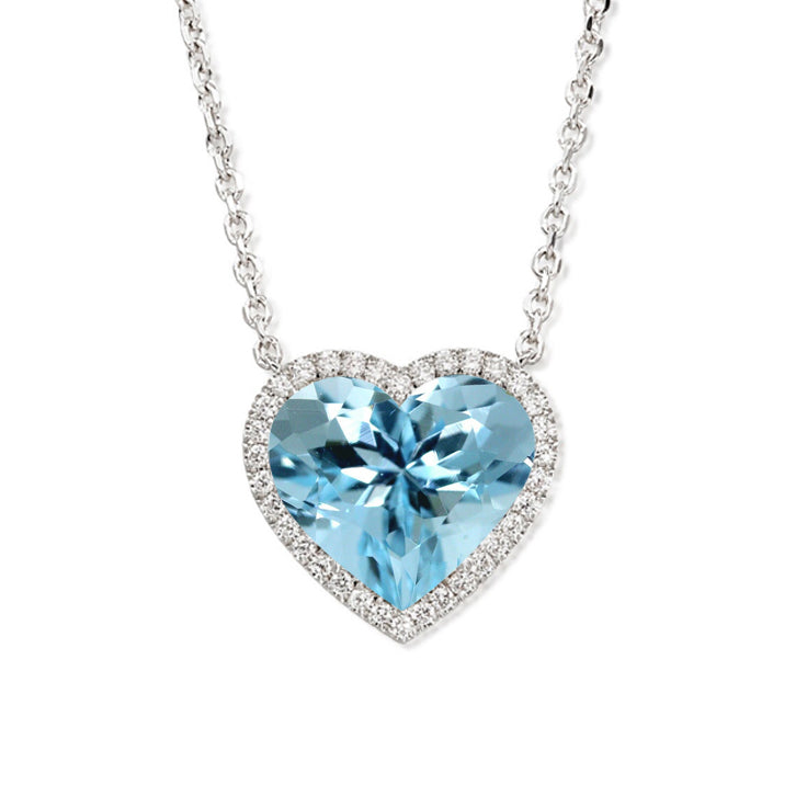 JeenMata 2 Carat Blue Topaz - December Birthstone Elegant Heart Shaped Halo Pendant Necklace - 18K White Gold Plating for Women