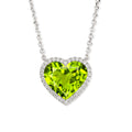 JeenMata 2 Carat Peridot - August Birthstone Elegant Heart Shaped Halo Pendant Necklace - 18K White Gold Plating for Women