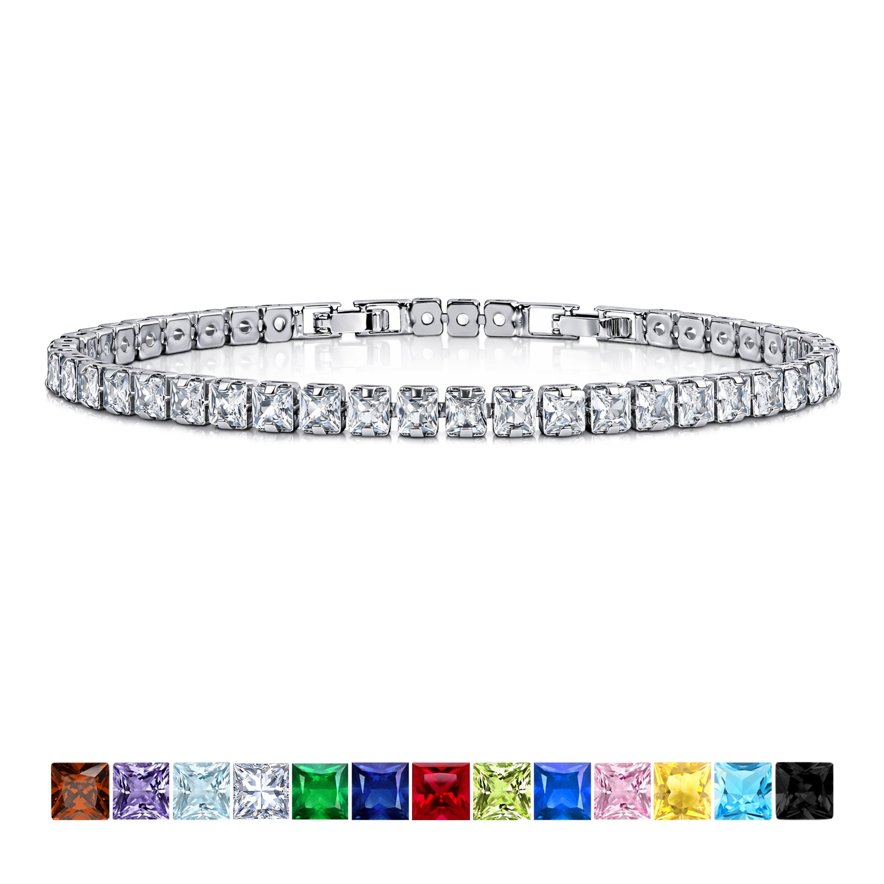 JeenMata 5.5 TCW April Cubic Zirconia - Princess Cut Birthstone Tennis Bracelet for Women Eternity Design - White Gold Plating, Birthday, Anniversary, Valentine's Day Gift