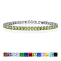 JeenMata 11 Carat August Peridot - Princess Cut Birthstone Tennis Bracelet for Women Eternity Design - White Gold Plating, Birthday, Anniversary, Valentine's Day Gift
