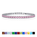 JeenMata 11 Carat October Pink Tourmaline - Princess Cut Birthstone Tennis Bracelet for Women Eternity Design - White Gold Plating, Birthday, Anniversary, Valentine's Day Gift