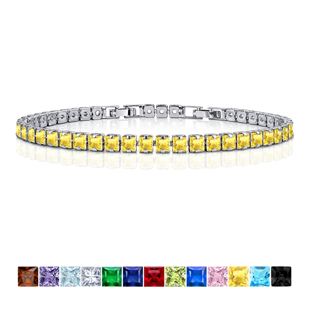 JeenMata 5.5 TCW November Citrine - Princess Cut Birthstone Tennis Bracelet for Women Eternity Design - White Gold Plating, Birthday, Anniversary, Valentine's Day Gift
