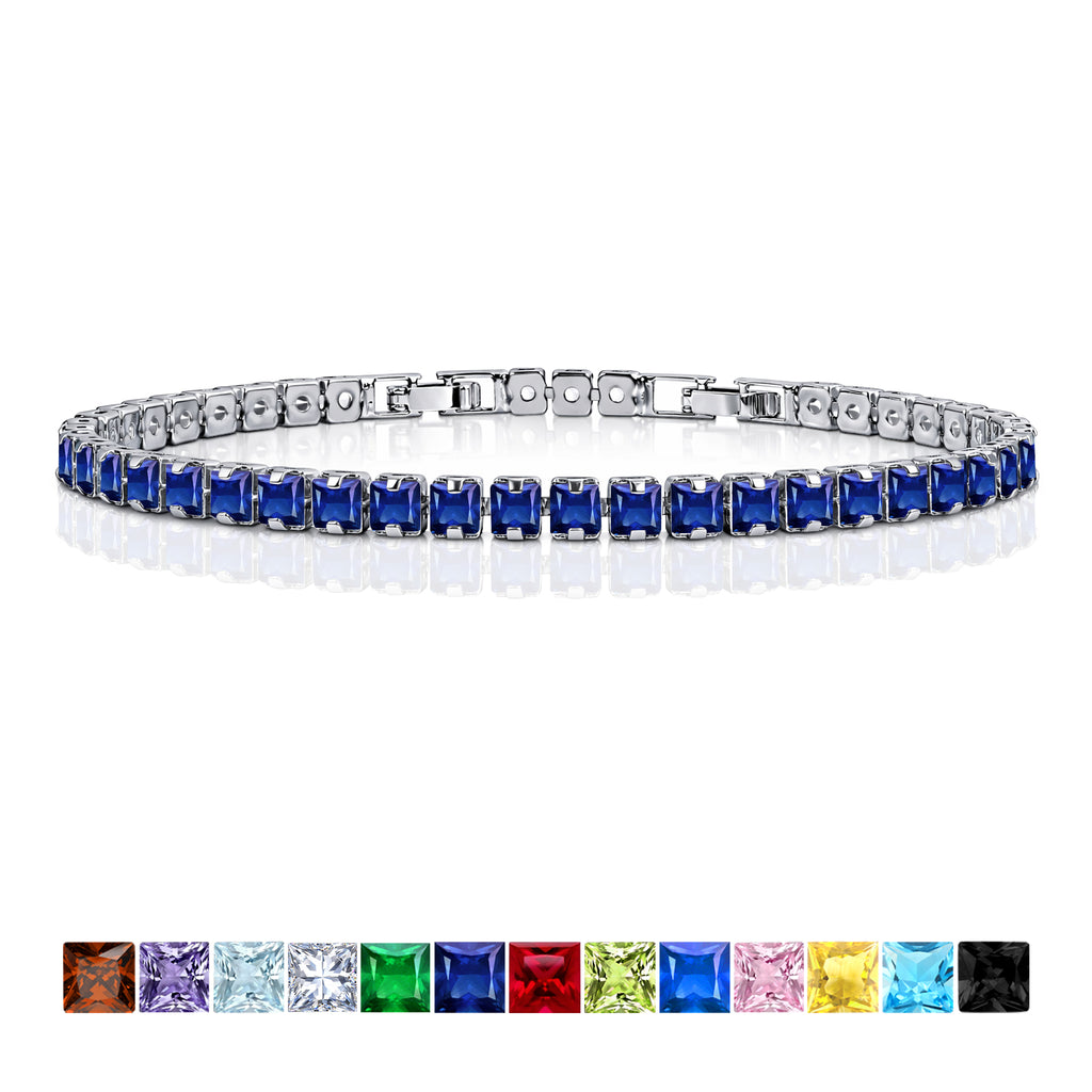 JeenMata 11 Carat June Alexandrite - Princess Cut Birthstone Tennis Bracelet for Women Eternity Design - White Gold Plating, Birthday, Anniversary, Valentine's Day Gift