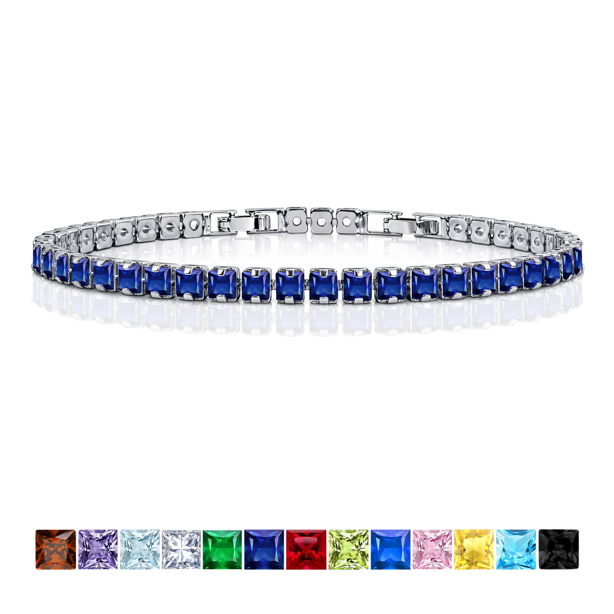 JeenMata 5.5 TCW June Alexandrite - Princess Cut Birthstone Tennis Bracelet for Women Eternity Design - White Gold Plating, Birthday, Anniversary, Valentine's Day Gift