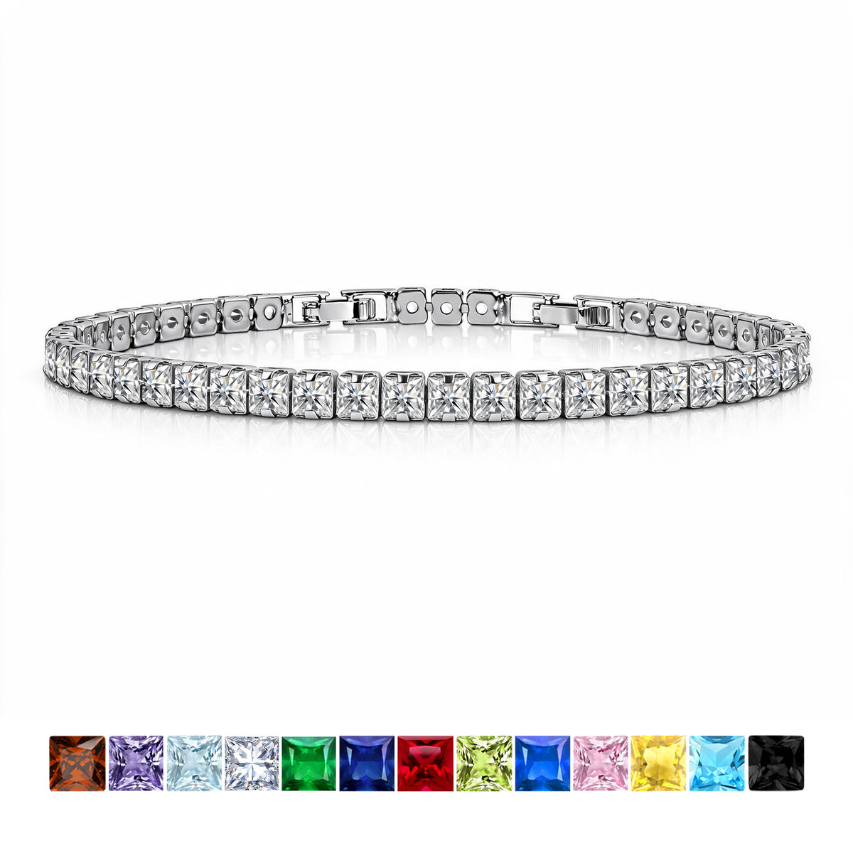 JeenMata 11 Carat April Cubic Zirconia - Princess Cut Birthstone Tennis Bracelet for Women Eternity Design - White Gold Plating, Birthday, Anniversary, Valentine's Day Gift
