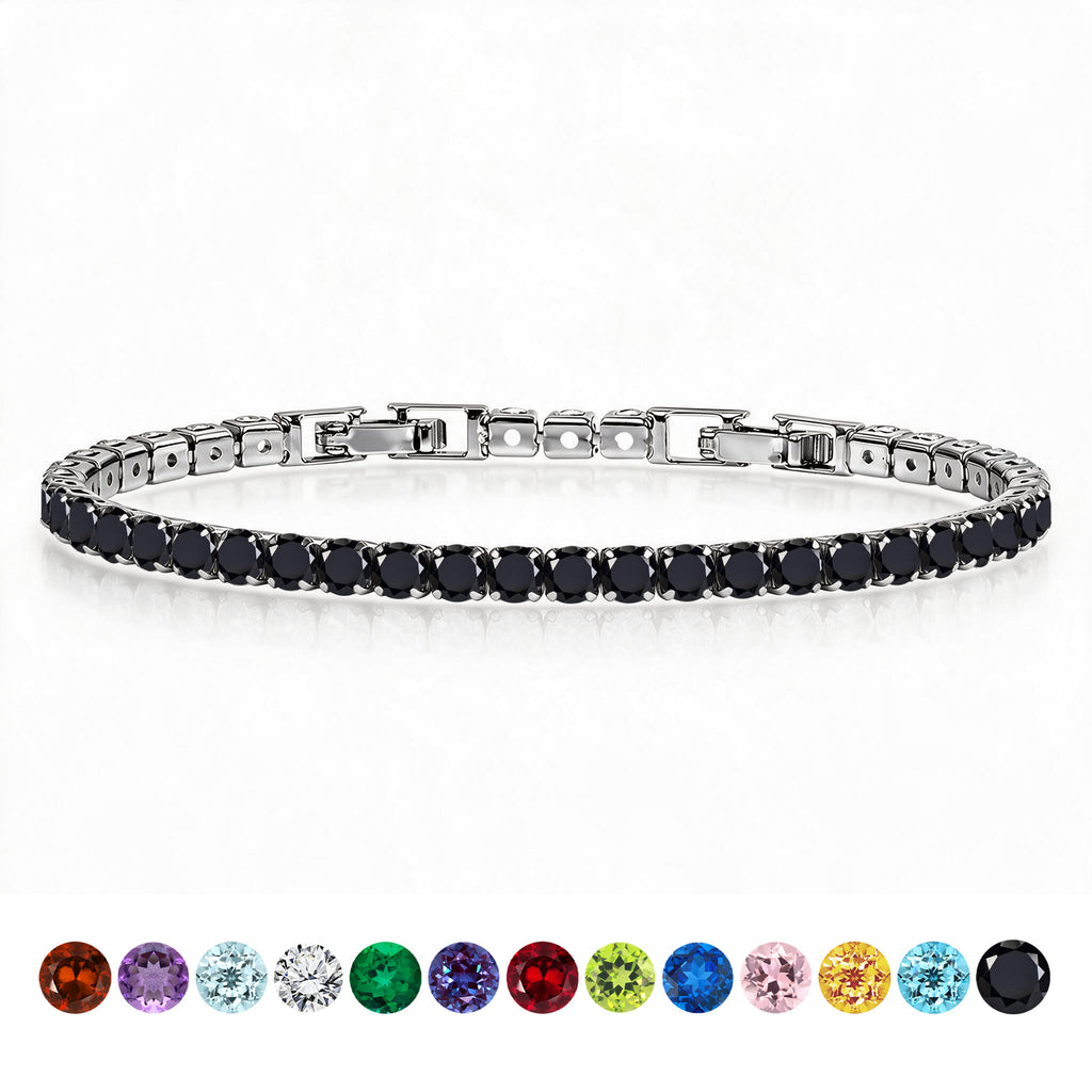 JeenMata 5.5 Carat Black Cubic Zirconia - Round Cut Birthstone Tennis Bracelet Eternity Design - White Gold Plating, Female, Adult