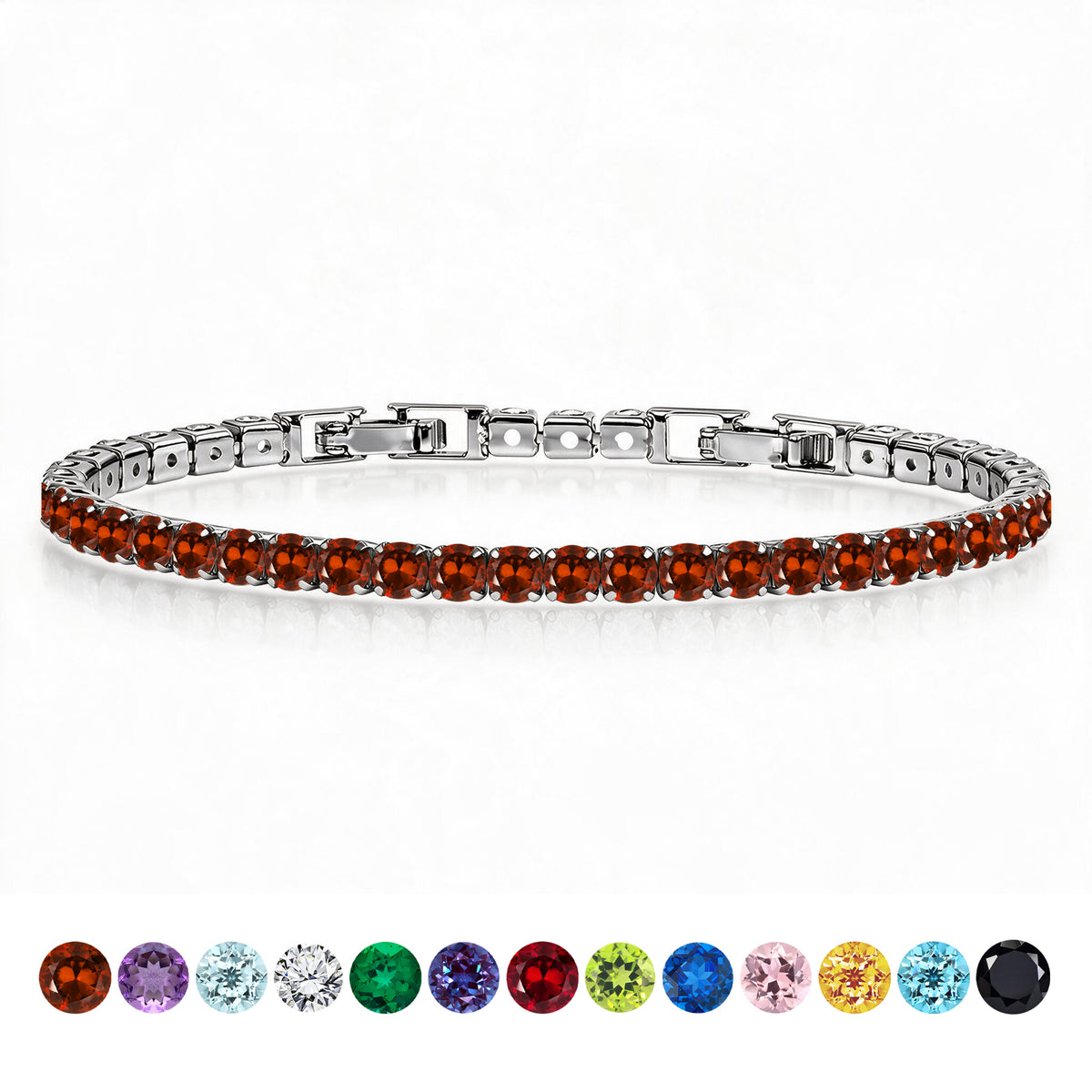 JeenMata 5.5 Carat January Garnet - Round Cut Birthstone Tennis Bracelet Eternity Design - White Gold Plating, Female, Adult