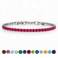 JeenMata 11 TCW July Ruby - Round Cut Birthstone Tennis Bracelet for Women in Eternity Design - White Gold Plating, Female, Adult