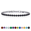 JeenMata 5.5 Carat Black Cubic Zirconia - Round Cut Birthstone Tennis Bracelet Eternity Design - White Gold Plating, Female, Adult