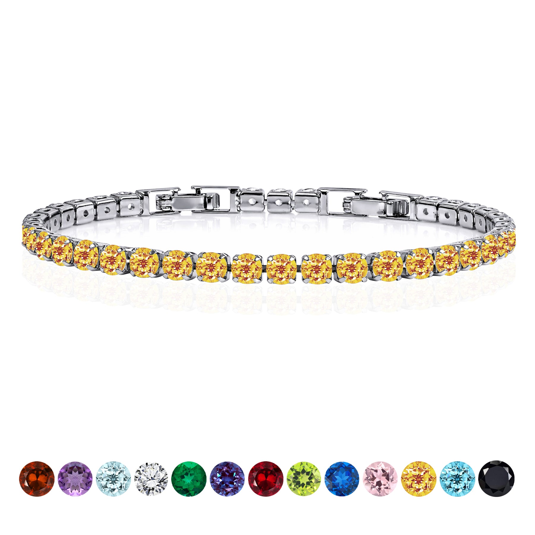 JeenMata 5.5 Carat November Citrine - Round Cut Birthstone Tennis Bracelet Eternity Design - White Gold Plating, Female, Adult