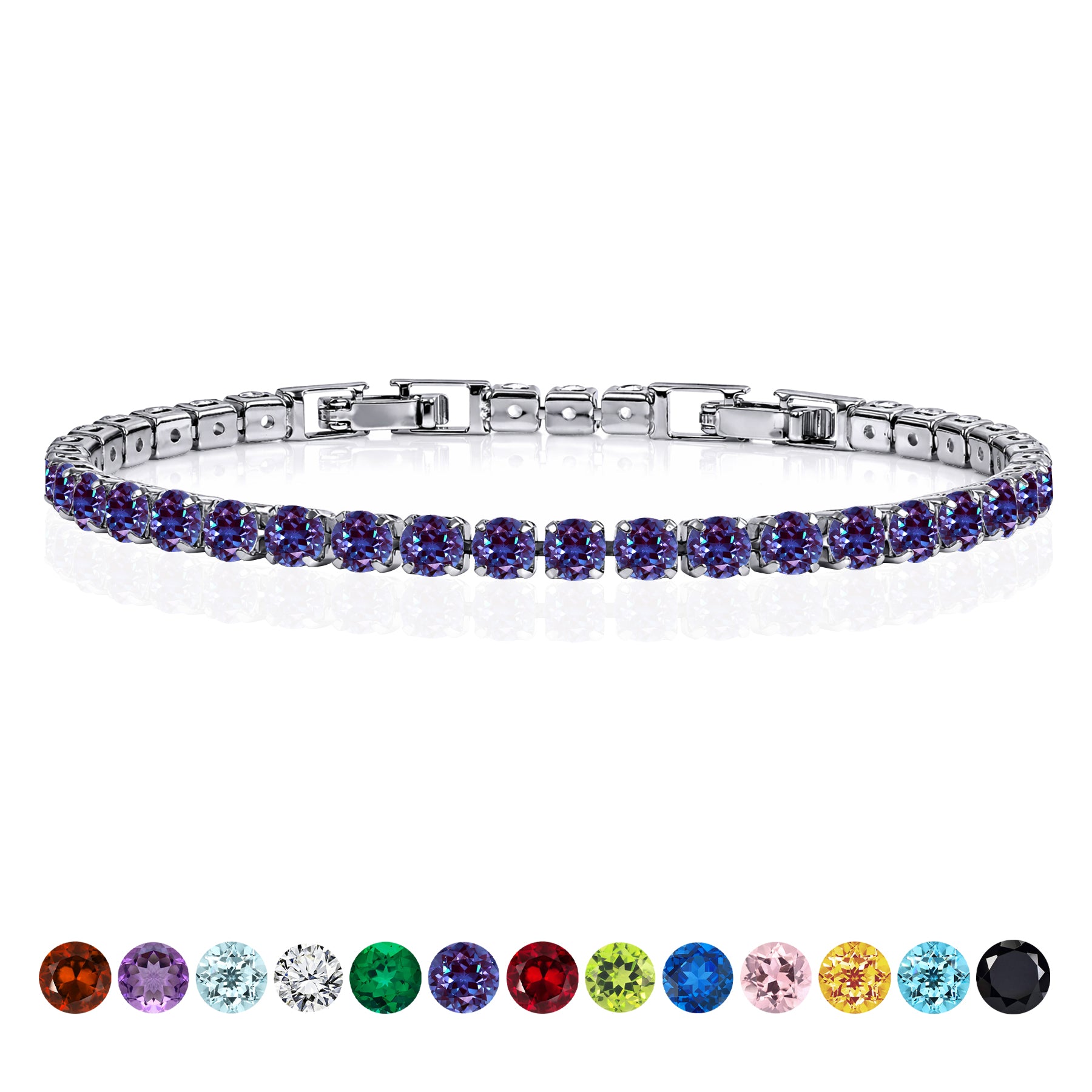 JeenMata 5.5 Carat June Alexandrite - Round Cut Birthstone Tennis Bracelet Eternity Design - White Gold Plating, Female, Adult